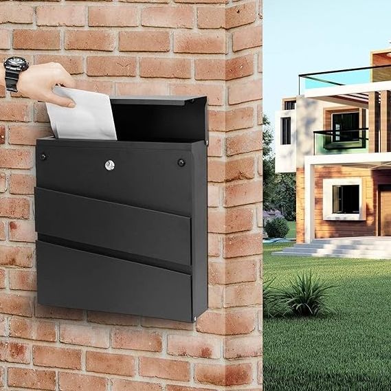 Drop Box for Waterproof & Rust-Proof, Mailbox Wall Mount, Steel Mail Boxes with Key Lock and Newspaper Compartment