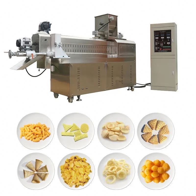 Double Screw Extruded Cereal Cornflakes Puff Corn Snacks Machinery Cereal Corn Flakes Processing Machine