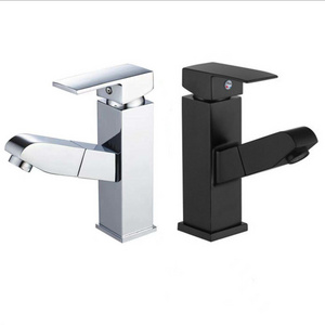 Wholesale black silver bathroom faucet washbasin hot and cold water faucet with nozzle pull-out basin faucet