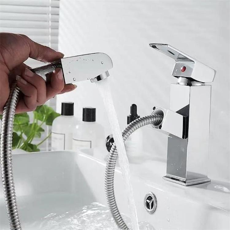 Wholesale black silver bathroom faucet washbasin hot and cold water faucet with nozzle pull-out basin faucet