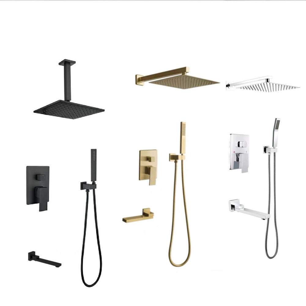 Bathroom Gold Brass Shower Shower Set Stainless Steel Top Spray Custom Size Concealed Shower Faucet