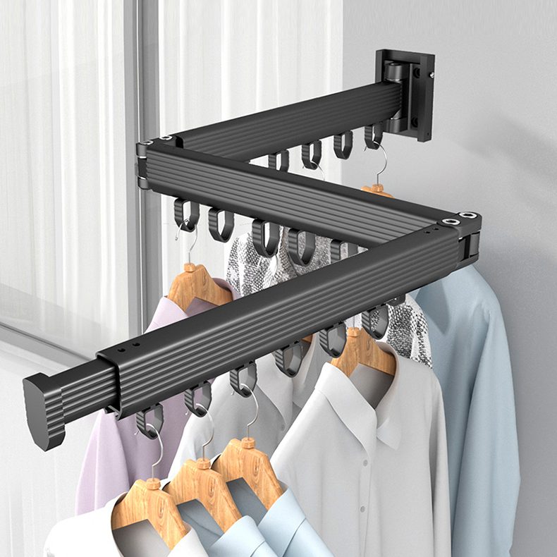 2022 space aluminum laundry drying rack with hook wall hanging rotating telescopic folding drying rack