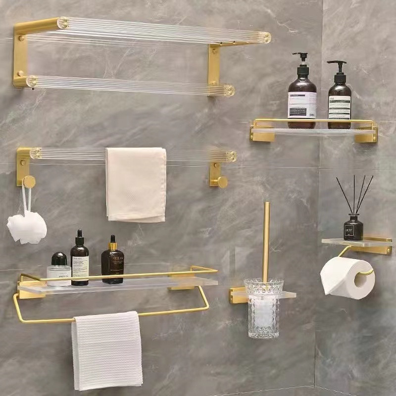 Nordic Metal Gold Acrylic Towel Rack Set Bathroom Hardware Pendant Wall Mounted Towel Rack