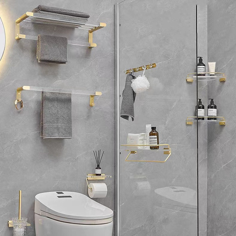 Nordic Metal Gold Acrylic Towel Rack Set Bathroom Hardware Pendant Wall Mounted Towel Rack