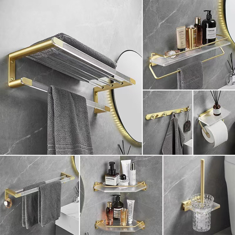 Nordic Metal Gold Acrylic Towel Rack Set Bathroom Hardware Pendant Wall Mounted Towel Rack