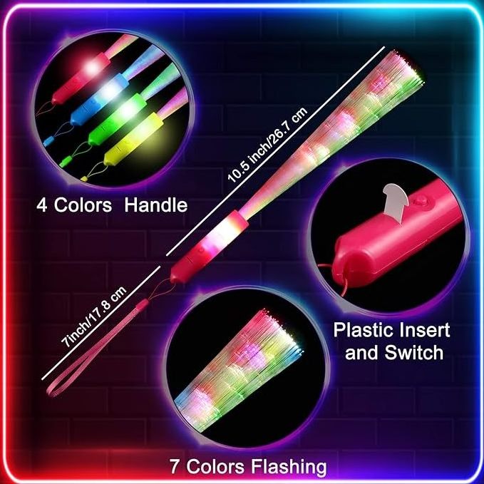 Light Up Fiber Optic Glow Wands Colorful 3 Flashing Models LED Light Up Fiber Optic Glow Sticks for Dark Show Club Festival