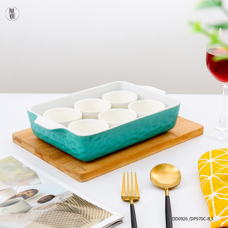 Porcelain Bakeware with Lasagna Pan Rectangular Baking Pan and 6 Ramekins Ceramic Baking Dish Set Baking Cups and Trays