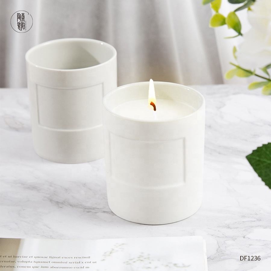 Custom logo candle holder wedding ceramic matte white black candle jar for home decor