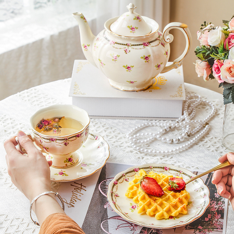 European pot afternoon tea cup saucer set gifts Retro custom ceramic coffee cup saucer