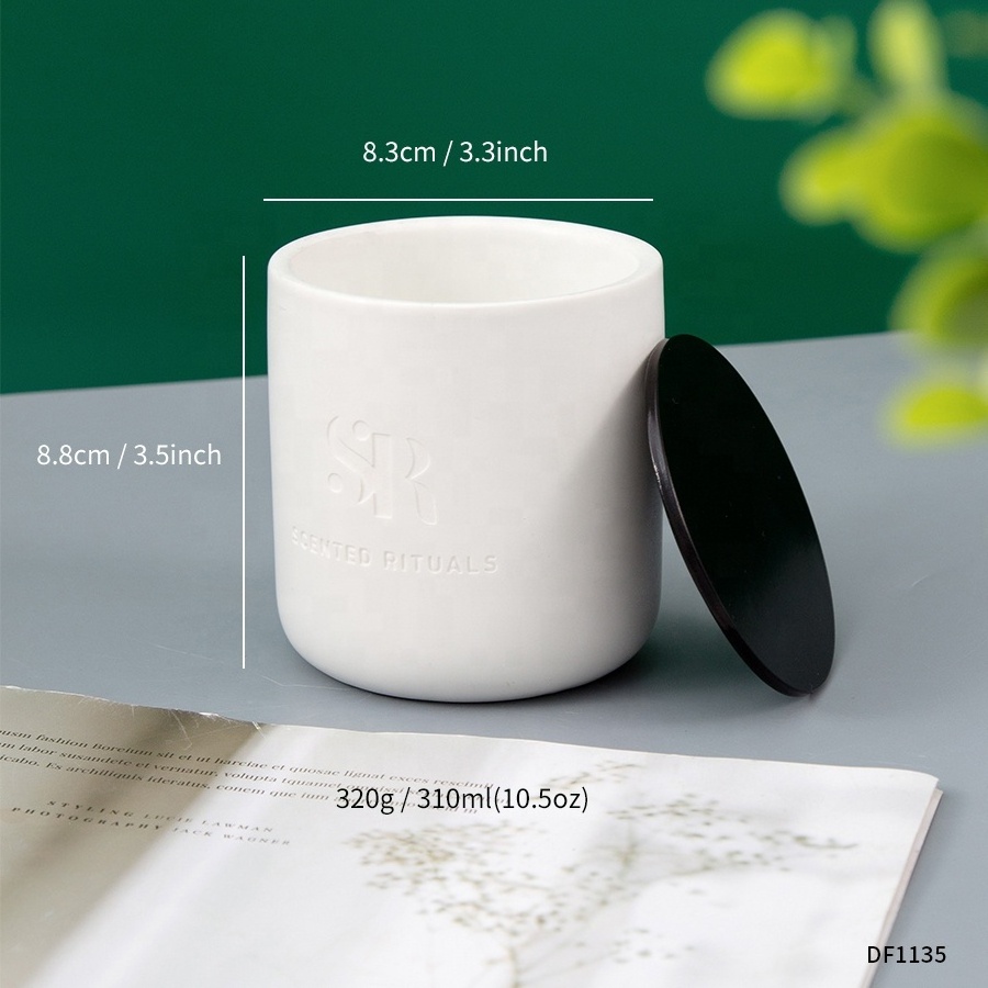 matte white luxury ceramic candle jar in bulk candle container with metal lid custom logo wholesale empty candle holder