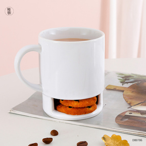 Wholesale ceramic cookie holder mug plain white breakfast milk coffee cookie cup biscuit coffee mugs