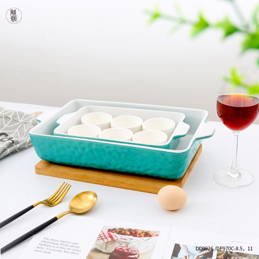 Porcelain Bakeware with Lasagna Pan Rectangular Baking Pan and 6 Ramekins Ceramic Baking Dish Set Baking Cups and Trays