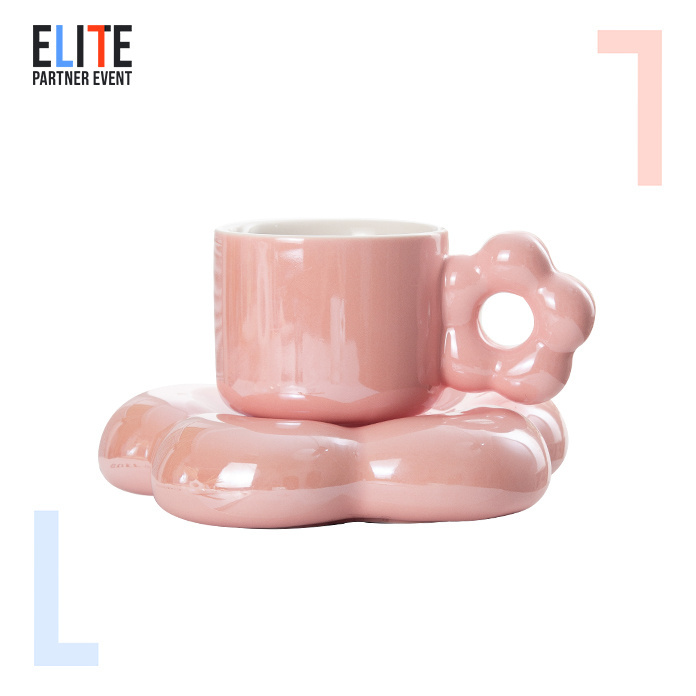 inductive rainbow color pearlescent mug gift cloud ceramic tea cup flowers coffee cups and saucer set