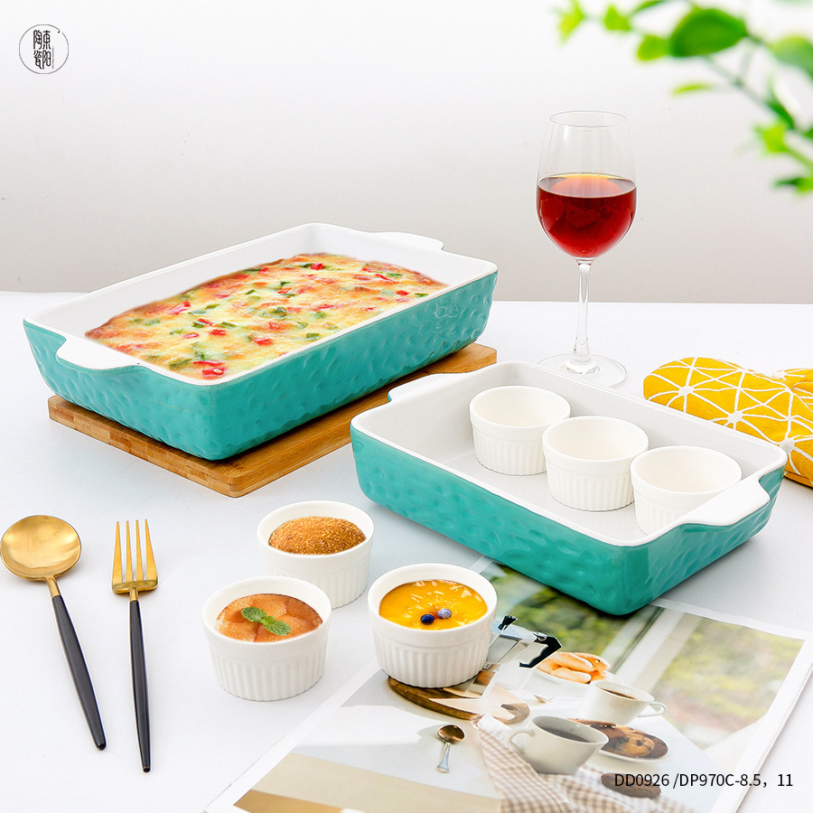 Porcelain Bakeware with Lasagna Pan Rectangular Baking Pan and 6 Ramekins Ceramic Baking Dish Set Baking Cups and Trays