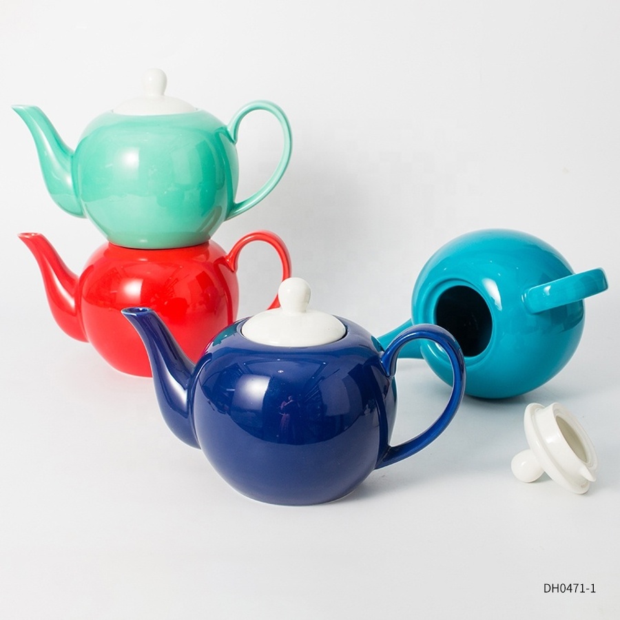 Large multicolor wholesale custom logo ceramic teapots porcelain tea pot for loose tea