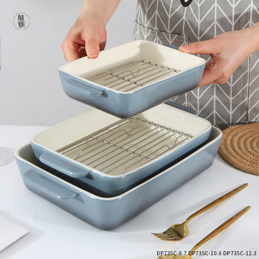 custom baking dishes & pans oven pan ceramic baking tray set with stainless steel rack