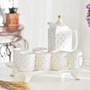 royal classic white and gold luxury afternoon tea cup set embossed coffee tea set with pot and tray