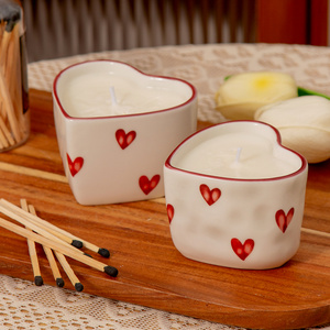 Cute heart shaped custom couple ceramic candle jar For Wedding decor Gift Unique ceramic love candle jars