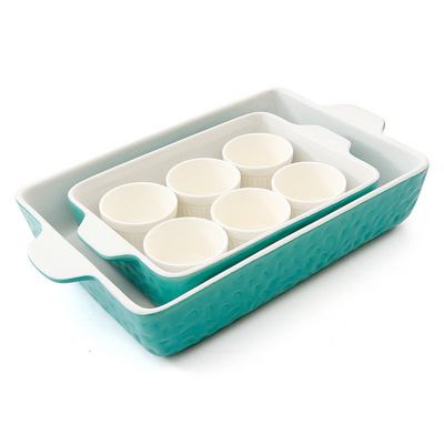 Porcelain Bakeware with Lasagna Pan Rectangular Baking Pan and 6 Ramekins Ceramic Baking Dish Set Baking Cups and Trays