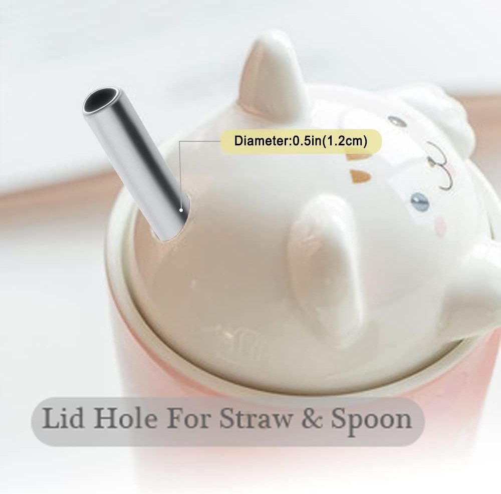 480ML Pink Cat Coffee Mug with Straw Ceramic Travel Cup with 3D kitty Lid Milk Bubble Tea Coffee Office Christmas Mug