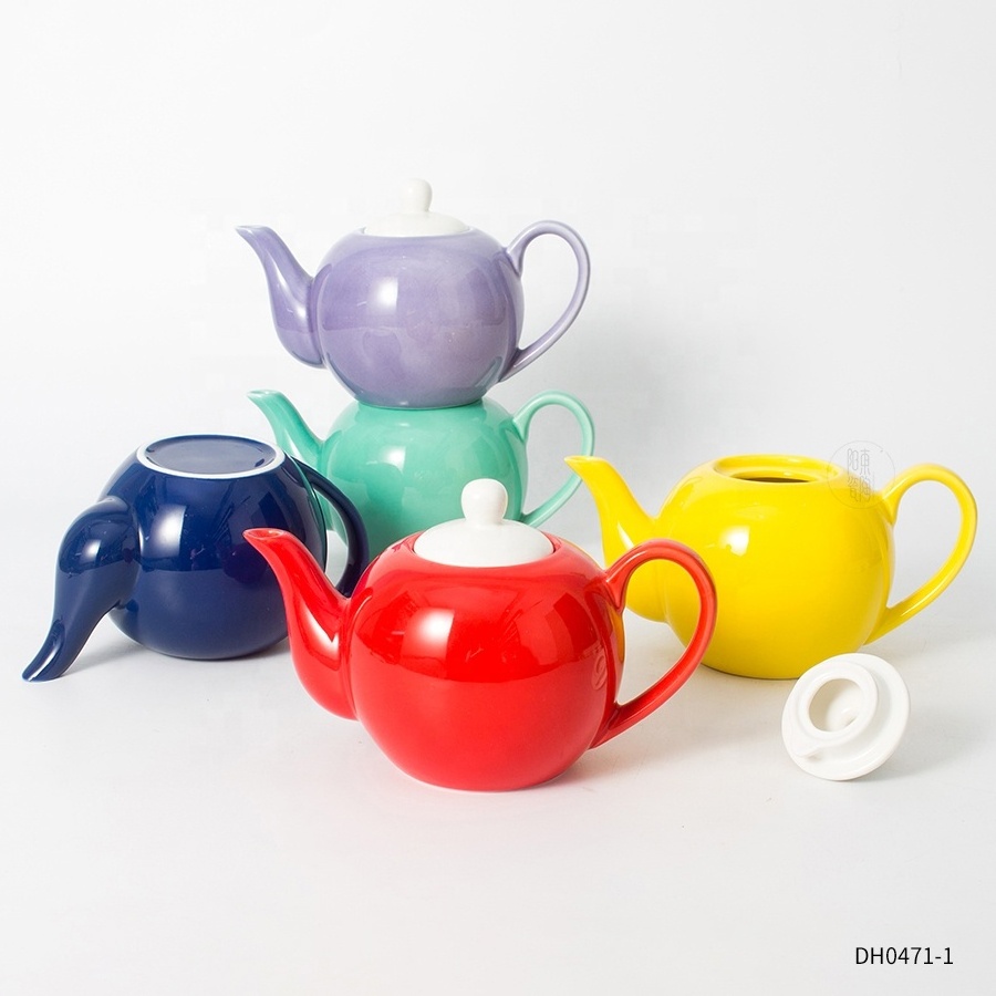 Large multicolor wholesale custom logo ceramic teapots porcelain tea pot for loose tea