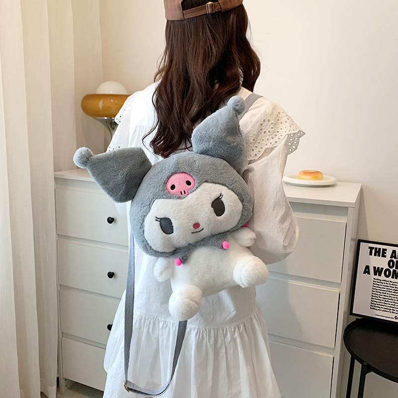 Anime Plush Bag Sanrio Melody Kuromi Kitty Plush Backpack Cinnamoroll JJ boy Stitch Pika chu Plush Toy Backpack