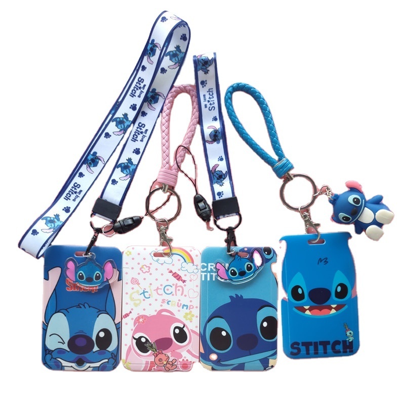 Wholesale Spot Stitch Cartoon Id Card Cover Cute Anime Printed Pvc Plastic Photocard Holder With Hanging Lanyard