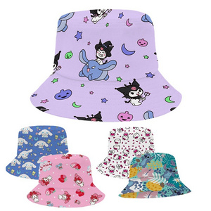 5 Color High Quality New Kawaii Design Kuromi Cinnamoroll Printed Bucket Hats In Summer Outdoor