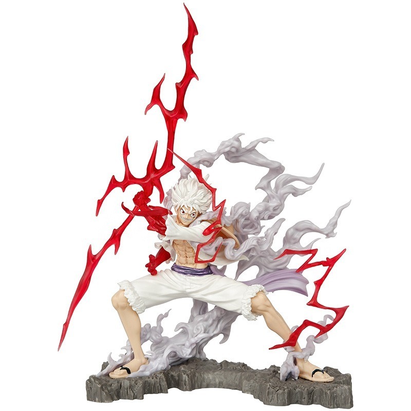 One Pieced Anime Figure One Pieces Holding Thunder And Gear 5 Nika Luffy Gear 5 Luffy Sun God Figure Model Ornament