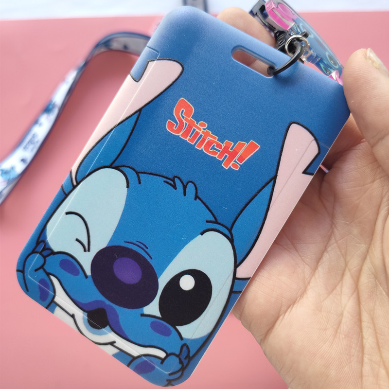 Wholesale Spot Stitch Cartoon Id Card Cover Cute Anime Printed Pvc Plastic Photocard Holder With Hanging Lanyard