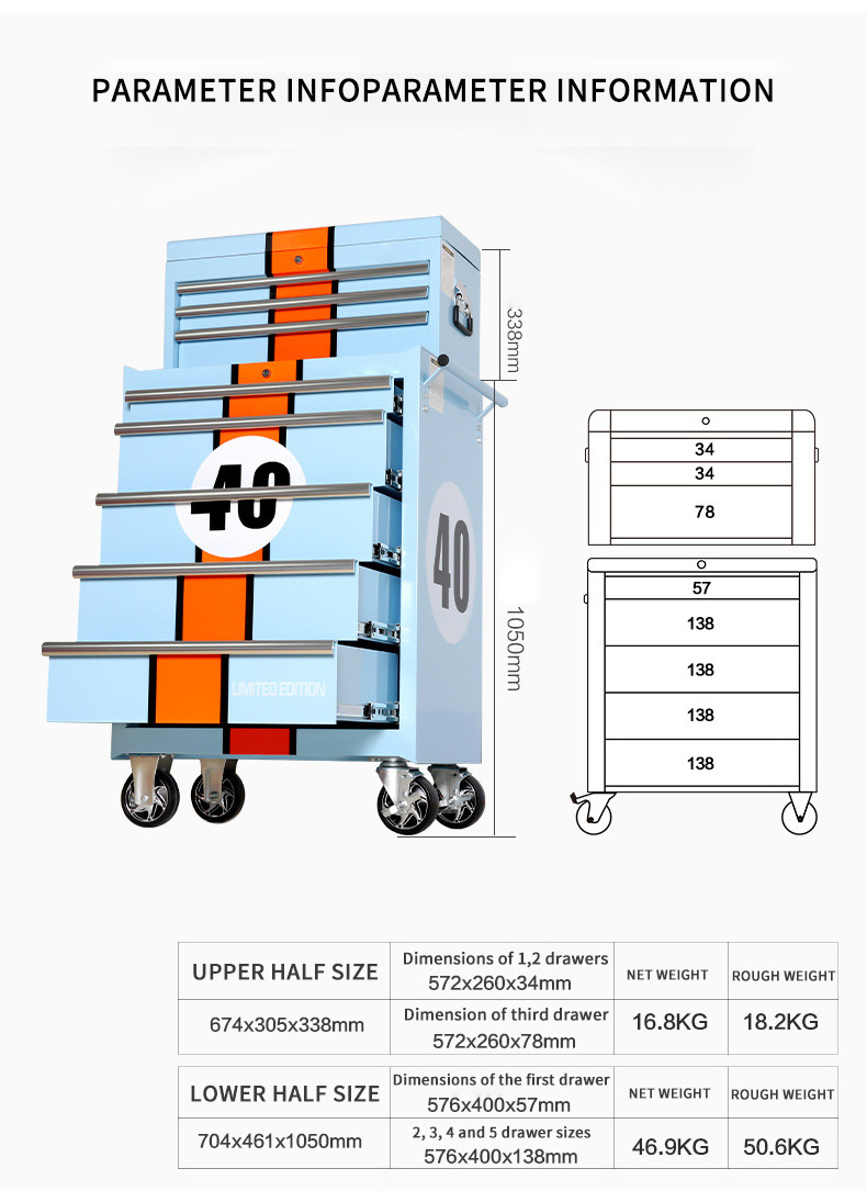 8 Drawer Craftsman Hand Tool Mechanic Box Trolley Metal Tool Set Gabinetes De Herramientas