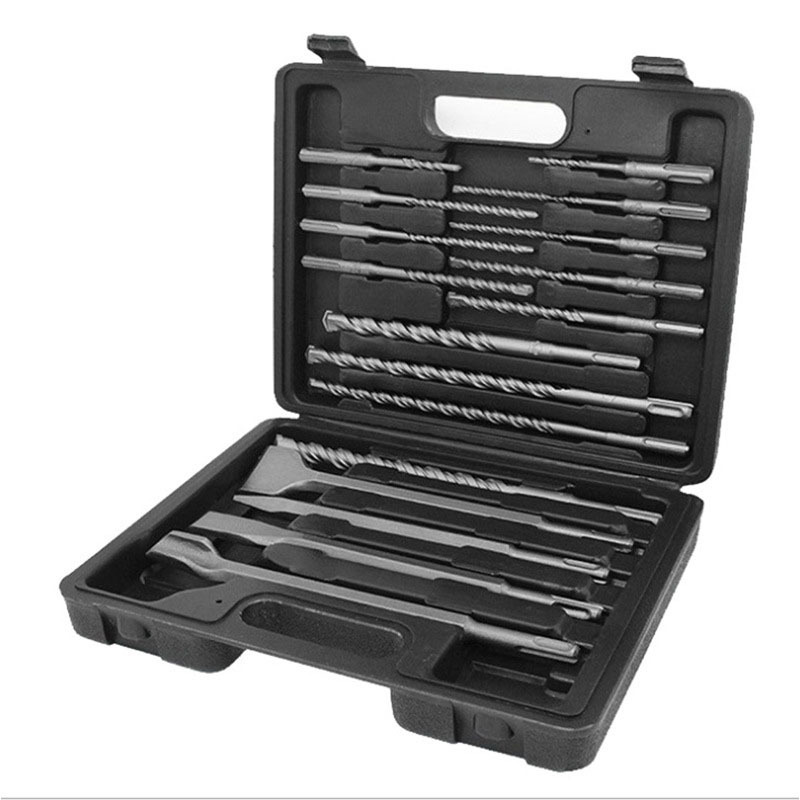 17 Pcs Single Tip Drill Bit Set Electric Hammer Drill Bit Set Sds-Plus Round Handle Slot Tip Chisel Set