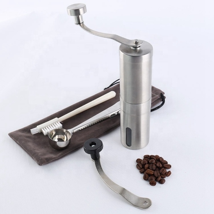 Small stainless steel coffee grinder ceramic conical Adjustable burr portable manual coffee grinder