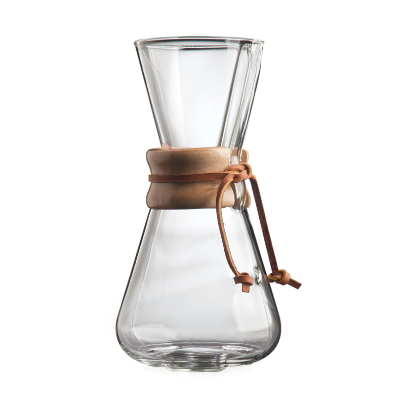 Yoshan 400ml 600ml 800ml big/small size single use hot sale classic anti scald chemex coffee glass with wooden handle