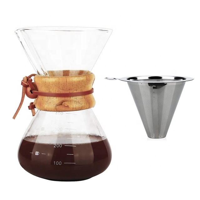 Wholesale Insulated Wood Handle 4 5 6 Or 8 9 Cup Glass Coffee Maker Set 400ml 600ml 800ml Pour Over Coffee Drip Pot For Sale