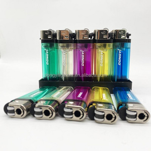 Cheap bulk five transparent electronic gas lighter Disposable Plastic