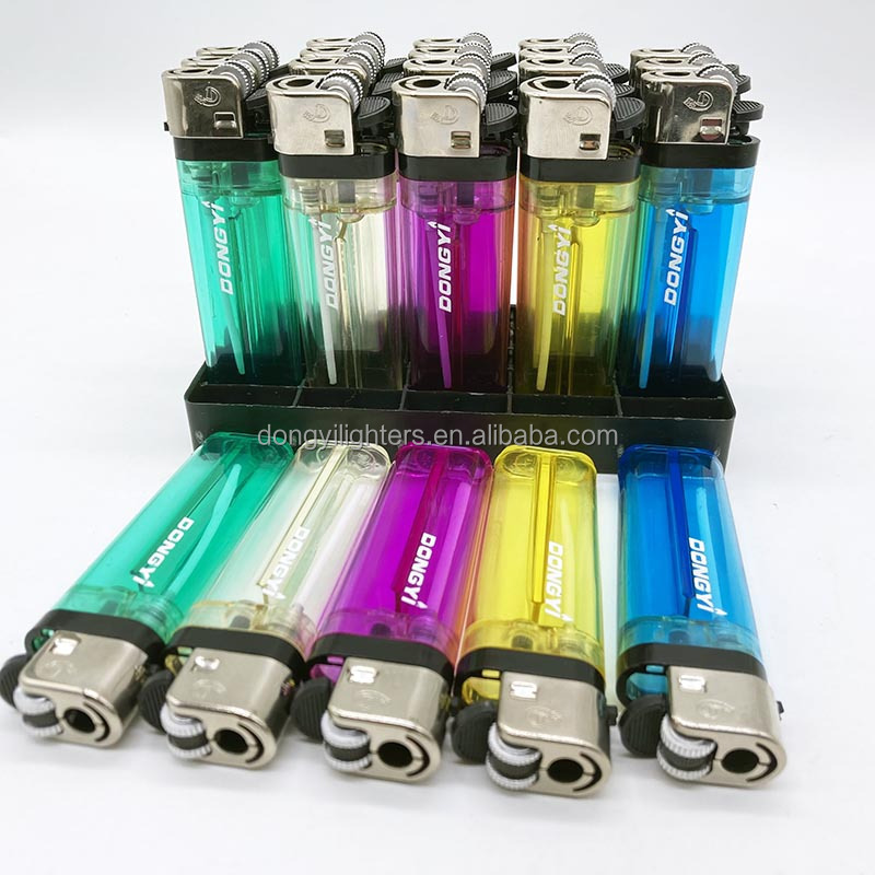 Cheap bulk five transparent electronic gas lighter Disposable Plastic