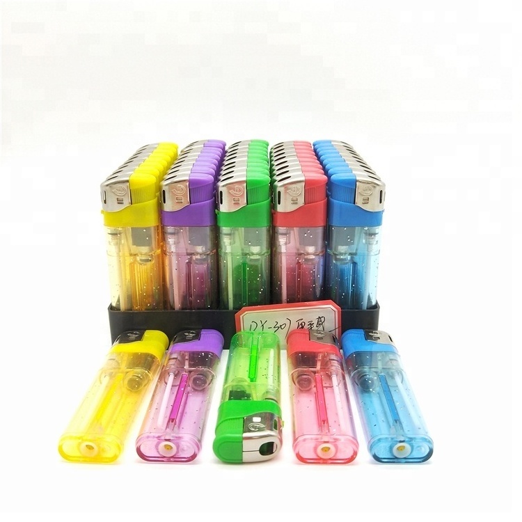 Cheap Price Transparent Plastic With Glitter Decoration Design Electric Lighter