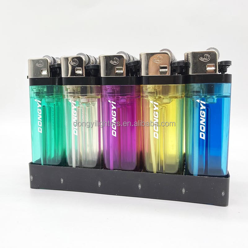 Cheap bulk five transparent electronic gas lighter Disposable Plastic