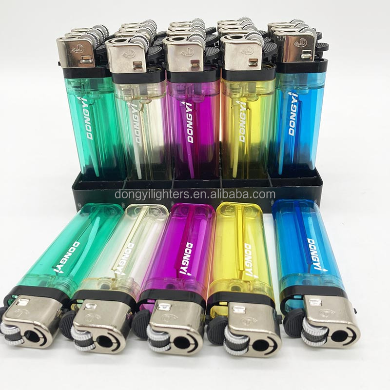 Cheap bulk five transparent electronic gas lighter Disposable Plastic