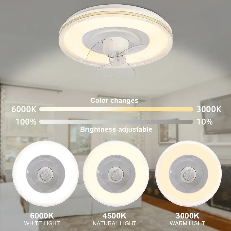 Household Intelligent Remote Control Fan Light Dc Motor Modern Led Ceiling Fan Light Kits