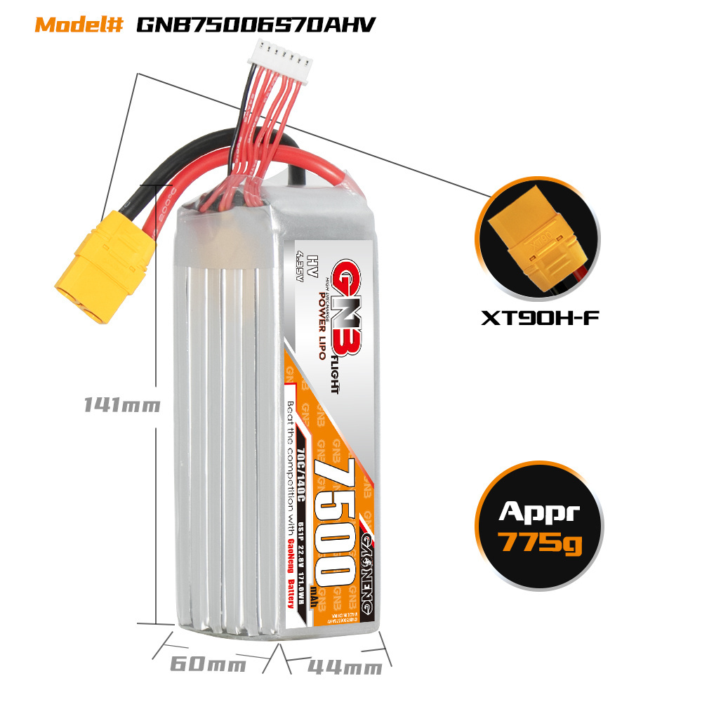 6S 7500mAh 22.8V 70C li-ion UAV Battery