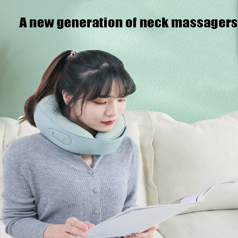 2023 Hot Selling Adjustable Size Hook And Loop Smart U Shape Pillow Neck Lifting Massager Automated Electric Neck Massager