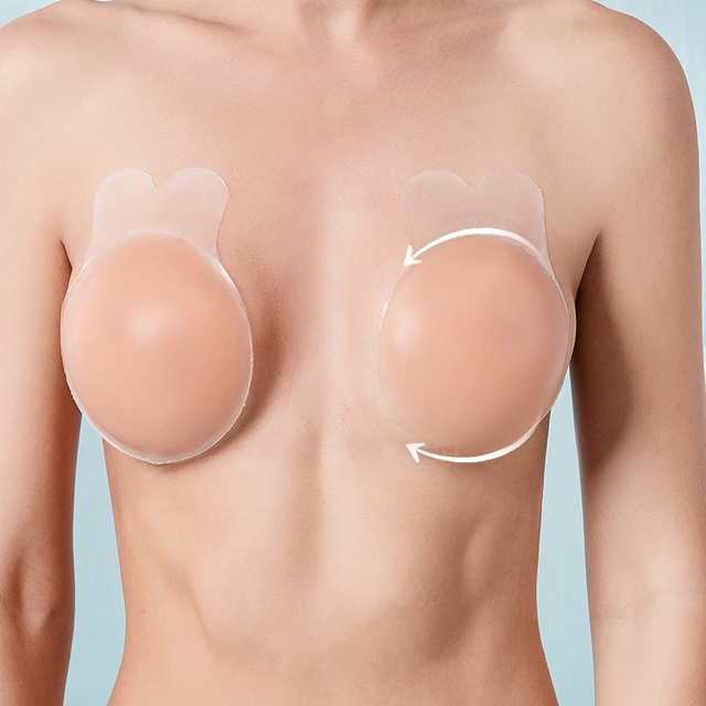 Hot Selling OEM Silicone Bra Lifting Nipple Cover Push Up Sticky Adhesive Bra Rabbit Earh Shape Opaque Nipple Cover