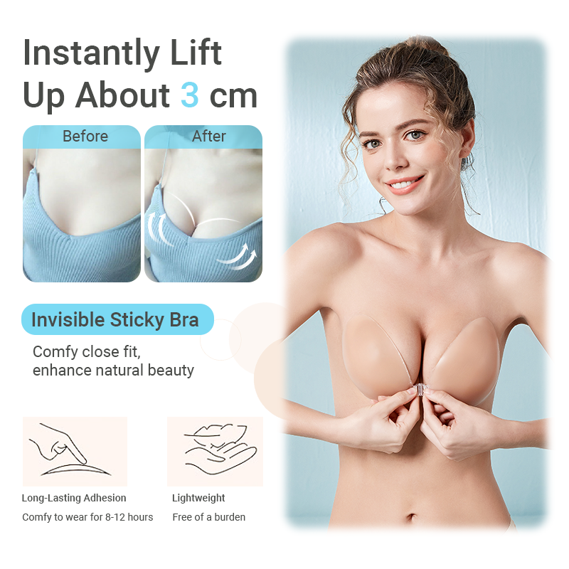 Reusable Push Up Silicone Strapless Self Adhesive Bra Gather Breasts Deep V Adhesive Bra Lasting Stickiness