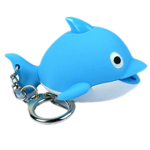 Custom Funny 3D Cartoon Cute Dolphin Shape Keychain Miniature Animals Figurine Keyring Charm with LED Light Flashlight For Kids