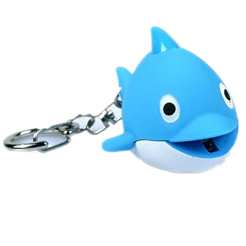 Custom Funny 3D Cartoon Cute Dolphin Shape Keychain Miniature Animals Figurine Keyring Charm with LED Light Flashlight For Kids