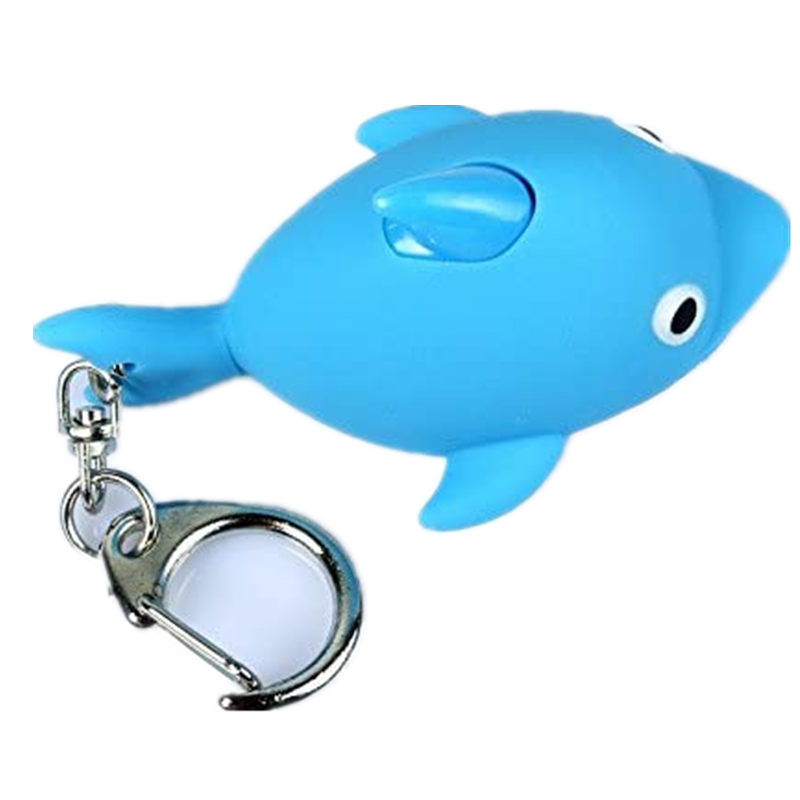 Custom Funny 3D Cartoon Cute Dolphin Shape Keychain Miniature Animals Figurine Keyring Charm with LED Light Flashlight For Kids