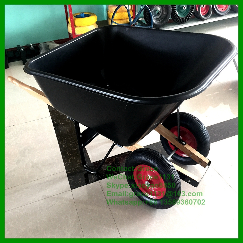 200L 210L 10CBF Capacity 200L Large plastic tray wheelbarrow hurl barrow dual wheel wheelbarrow double wheel barrow WH9600-1