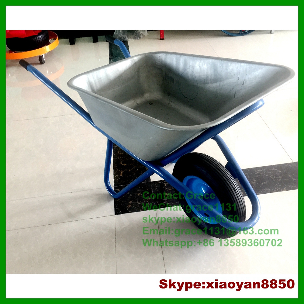 Russia wheelbarrow manufacture heavy duty wheel barrow metal wheelbarrow with galvanized tray 100L 110L Capacity barrow QingDao